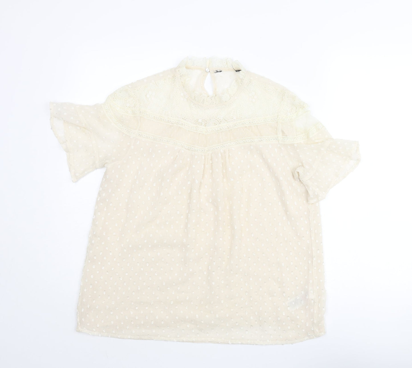 New Look Womens Ivory Polyester Basic Blouse Size 12 Mock Neck - Lace Detail