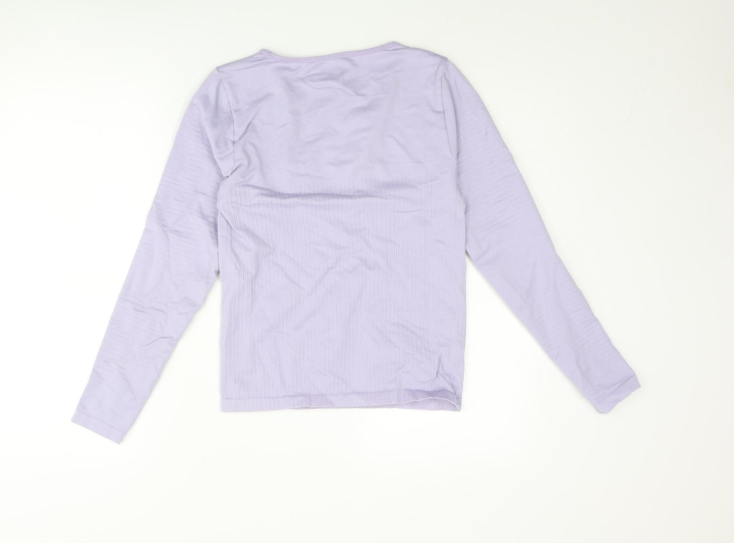 PRETTYLITTLETHING Womens Purple Polyamide Basic Casual Size L Round Neck Pullover - Ribbed Detail Logo