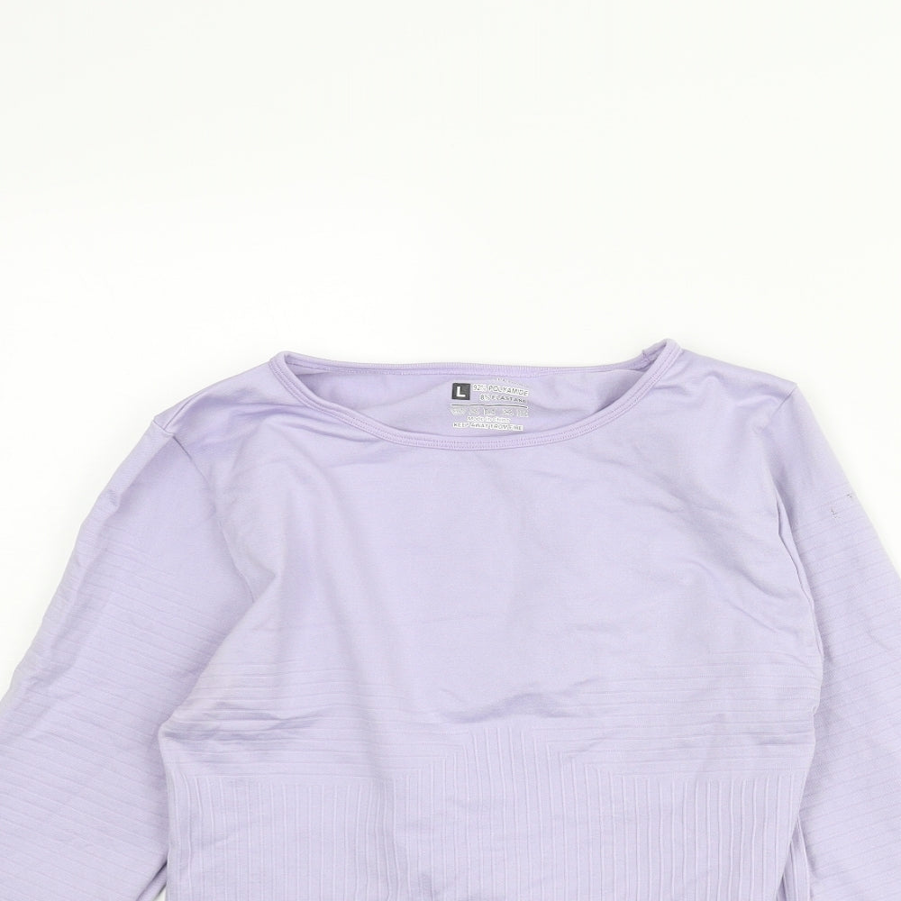 PRETTYLITTLETHING Womens Purple Polyamide Basic Casual Size L Round Neck Pullover - Ribbed Detail Logo