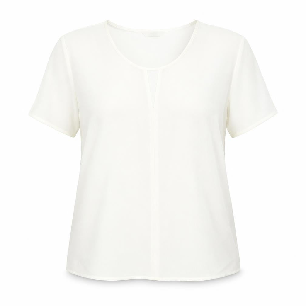 Marks and Spencer Womens Ivory Polyester Basic Blouse Size 14 Round Neck - Keyhole Neck