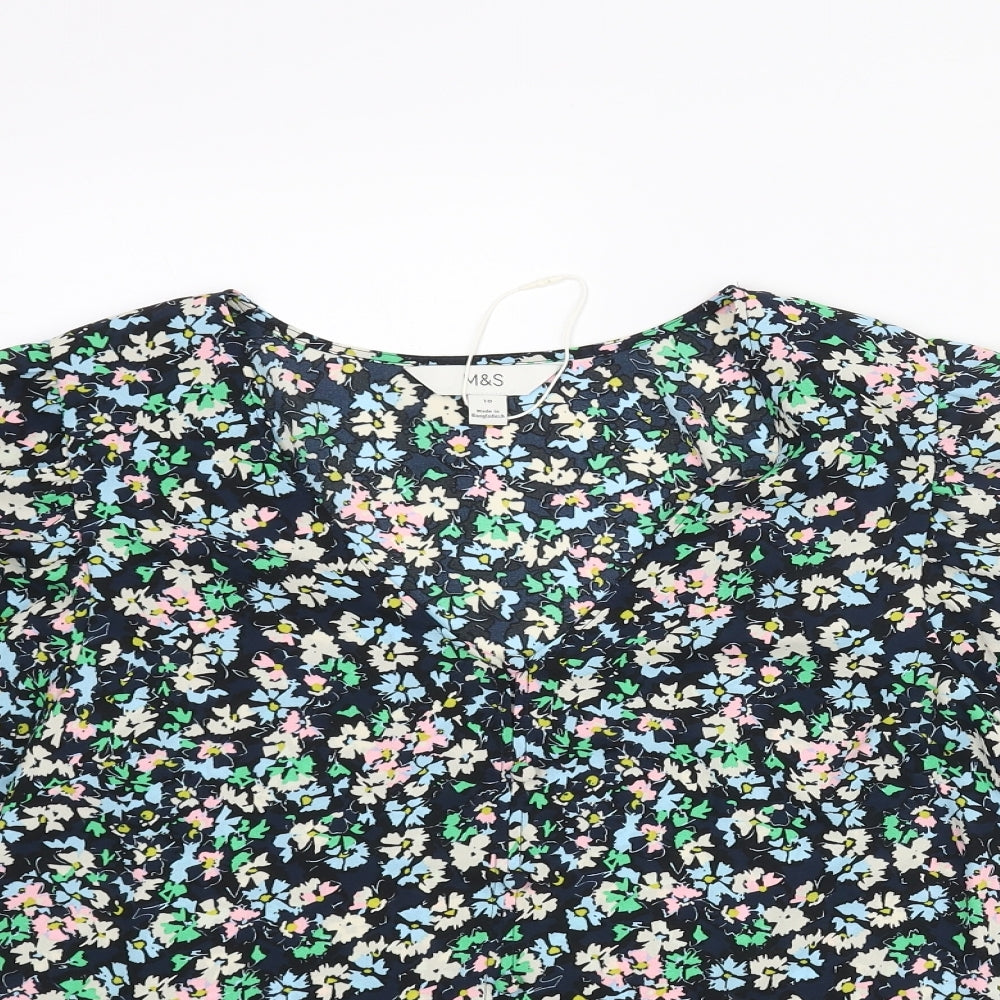 Marks and Spencer Womens Multicoloured Floral Polyester Basic Blouse Size 10 V-Neck - Button Detail