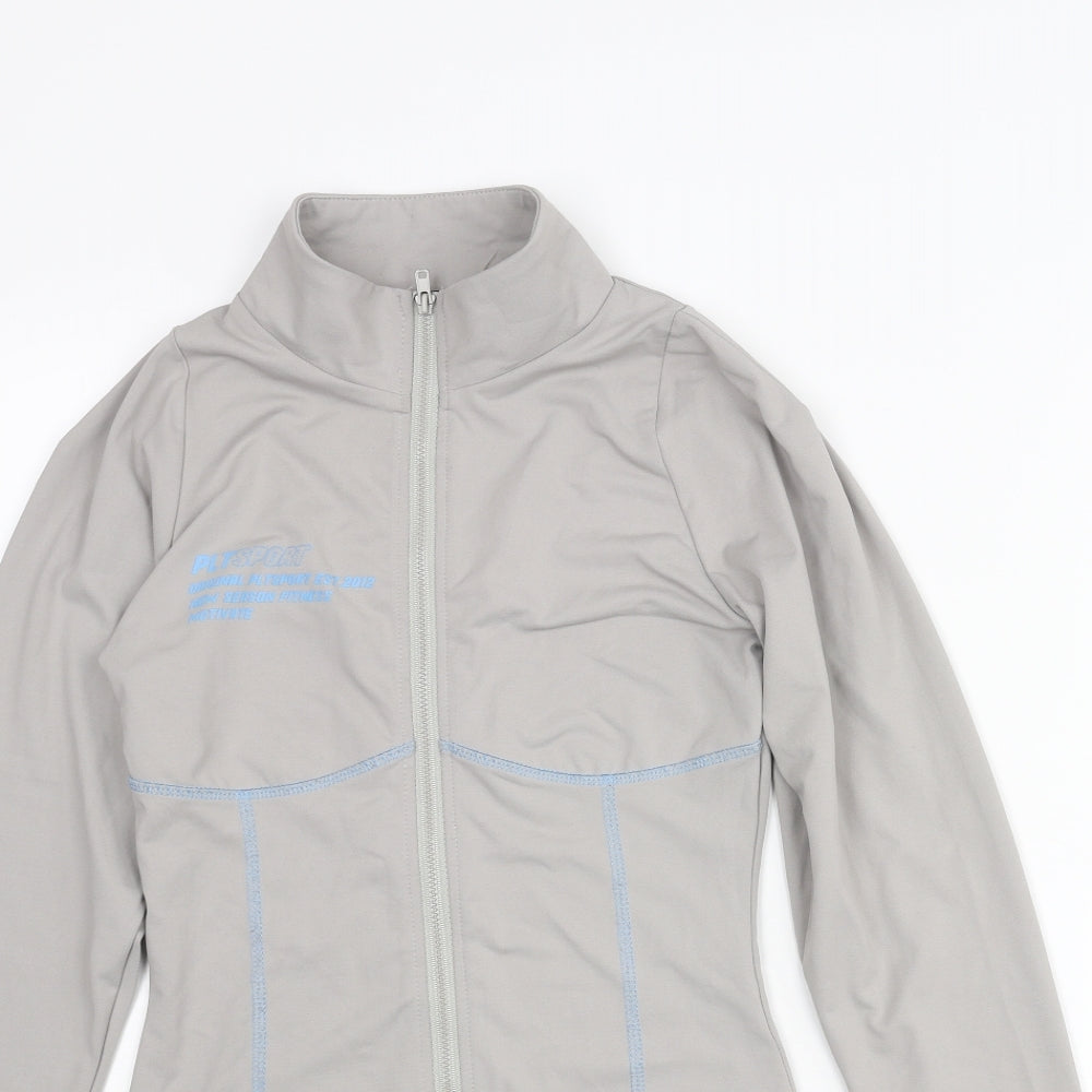 PRETTYLITTLETHING Womens Grey Jacket Size 10 Zip - Logo Stitch Detail