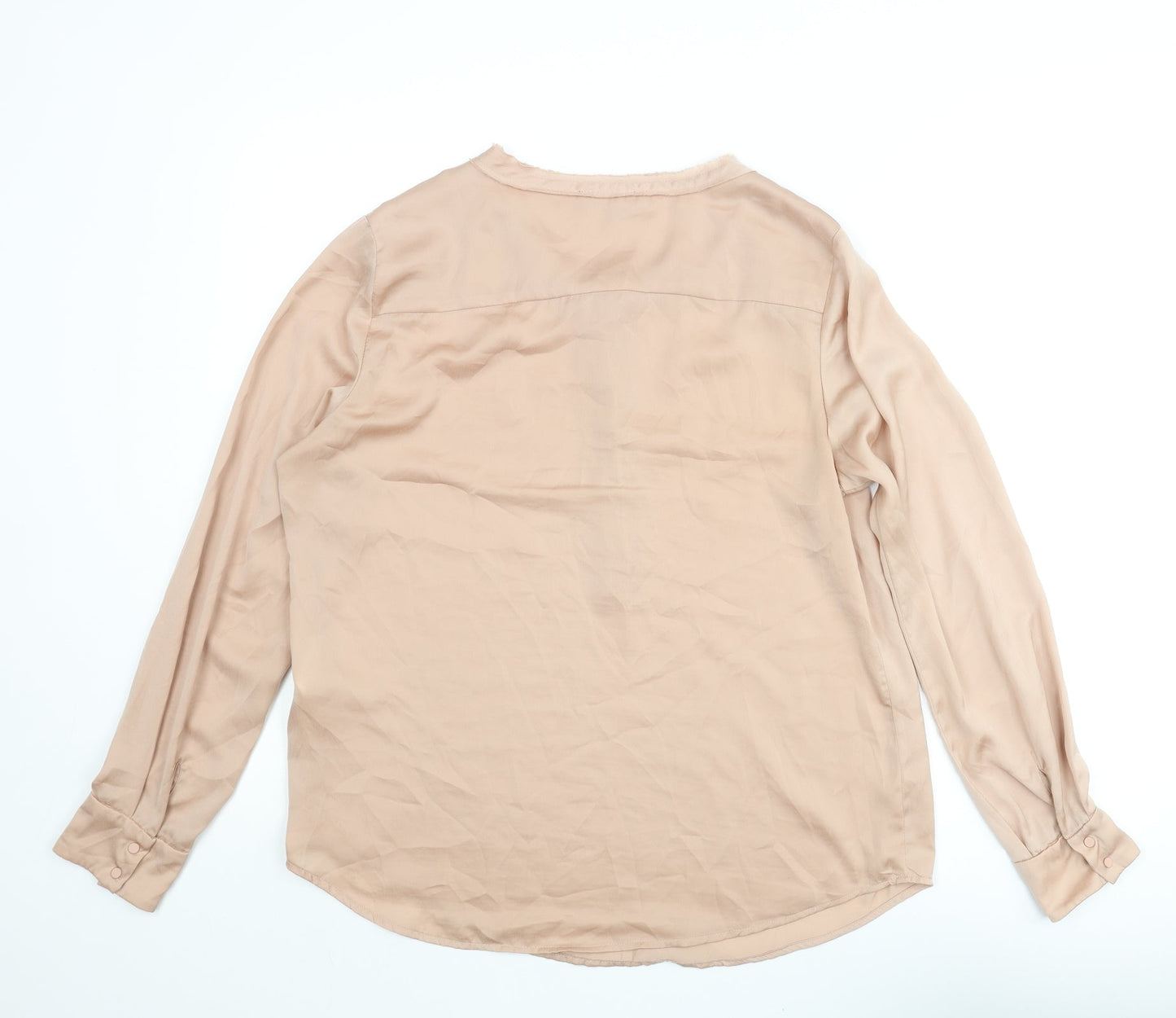 Selected Femme Womens Pink Polyester Basic Blouse Size 10 V-Neck - Raw Hem Button Detail