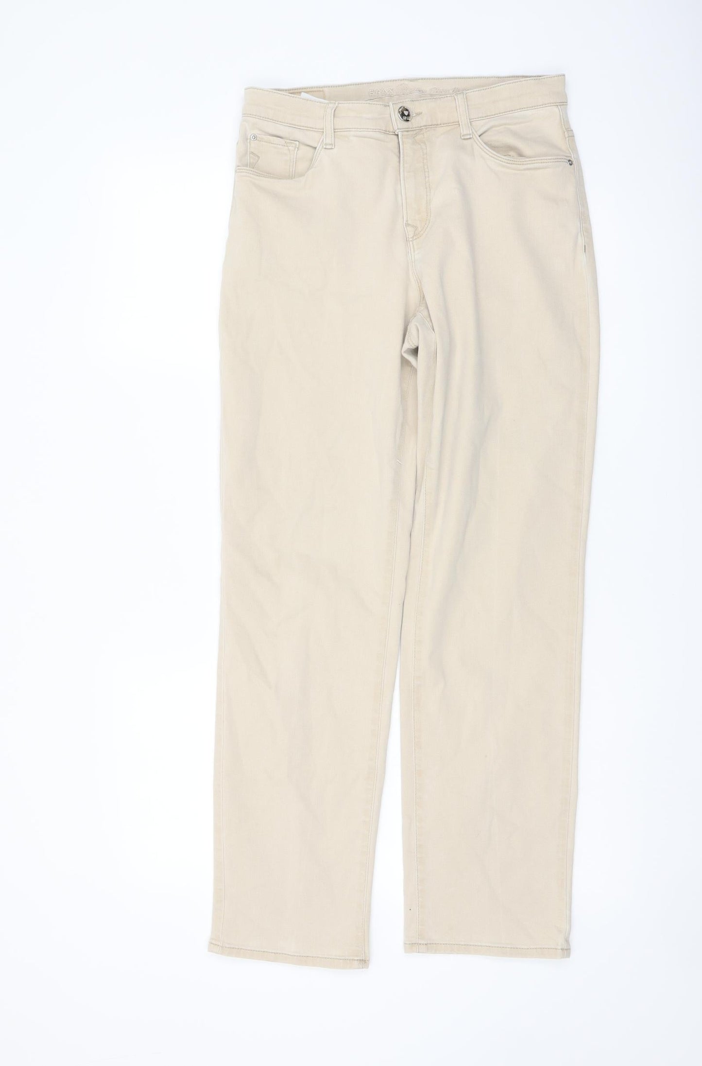 Brax Womens Beige Cotton Straight Jeans Size 10 L28 in Regular Button