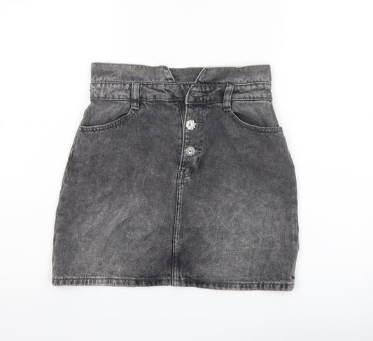 Denim & Co. Womens Grey Cotton A-Line Skirt Size 8 Button
