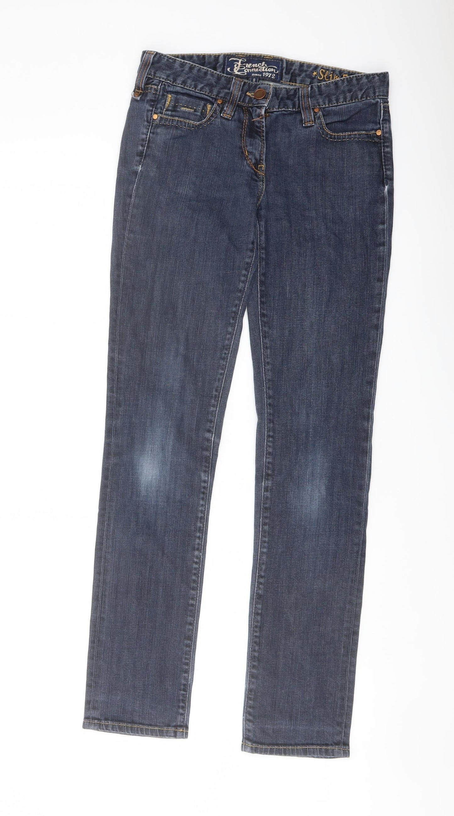 French Connection Womens Blue Cotton Straight Jeans Size 8 L30 in Slim Button - Vintage