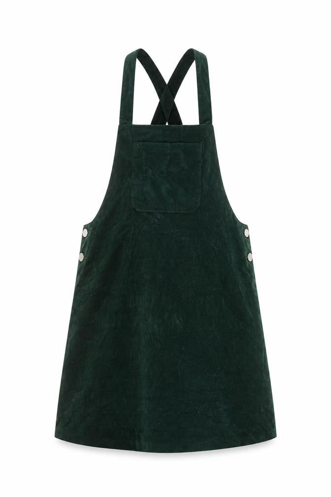 Zara Womens Green Cotton Pinafore/Dungaree Dress Size S Square Neck Button