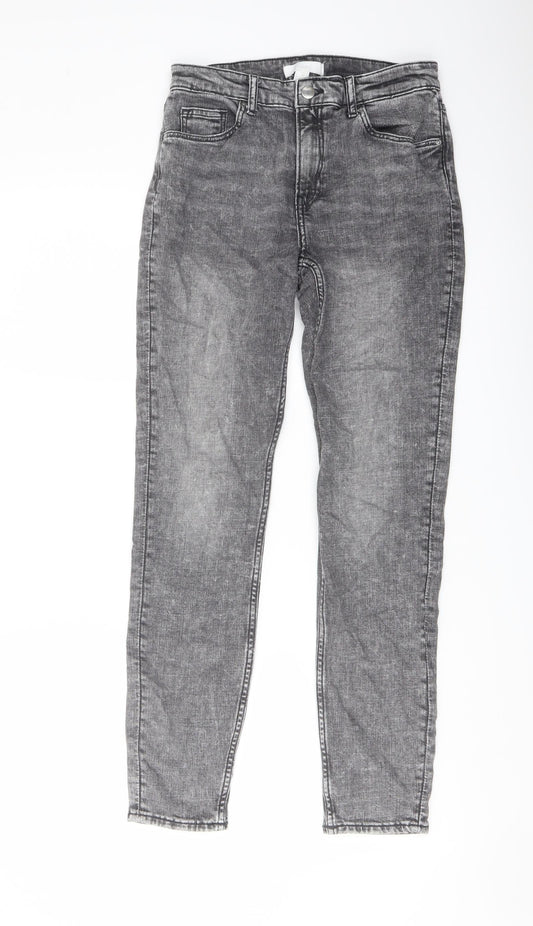 H&, Womens Grey Cotton Skinny Jeans Size 10 L28 in Regular Button