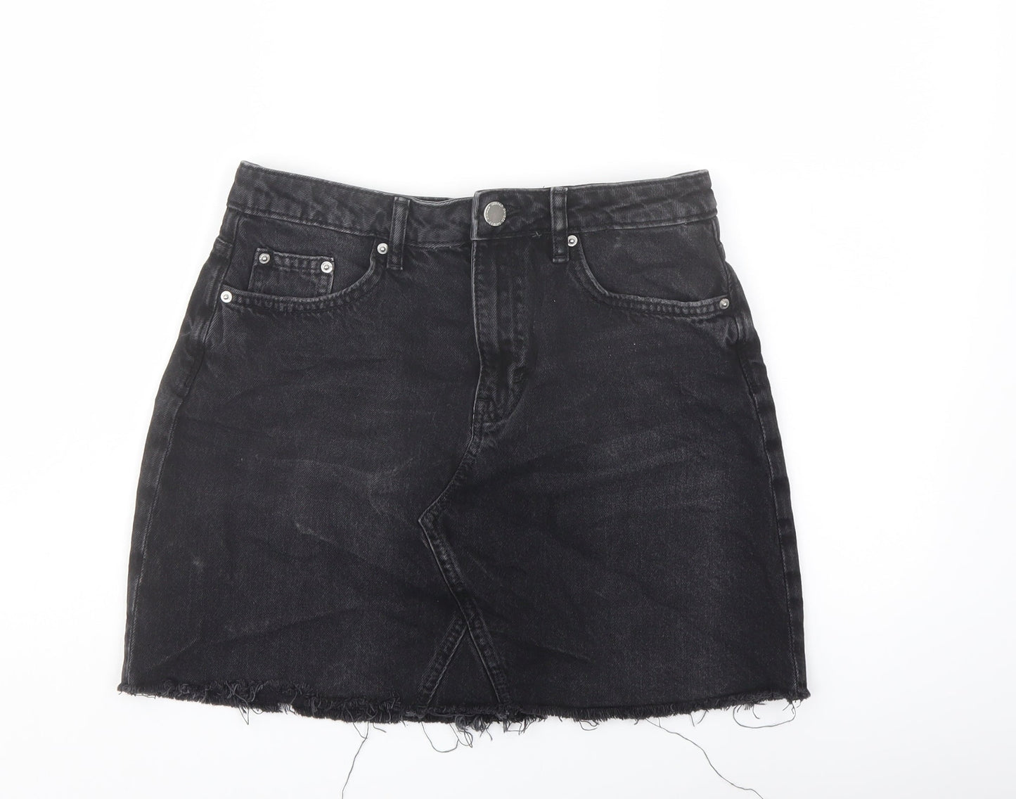 H&M Womens Grey Cotton A-Line Skirt Size 8 Button