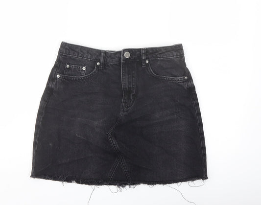 H&M Womens Grey Cotton A-Line Skirt Size 8 Button