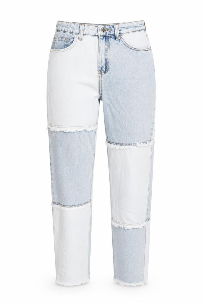 Front view of Denim & Co. women’s blue cotton mom jeans, size UK 8, 29-inch leg regular button