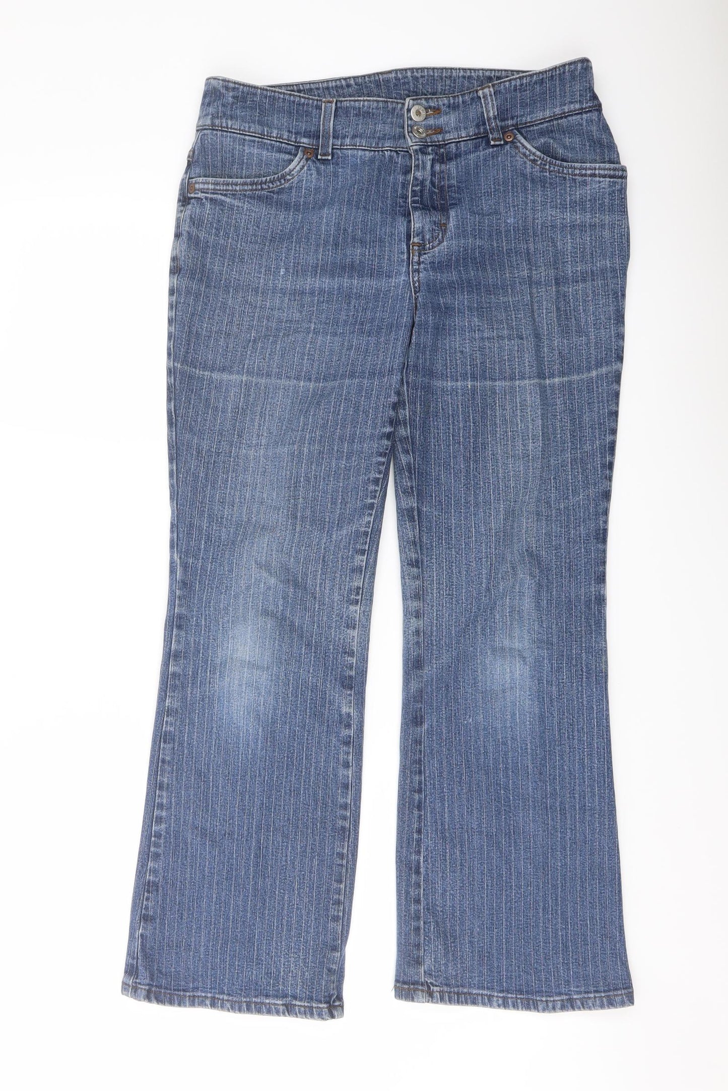 Marks and Spencer Womens Blue Striped Cotton Bootcut Jeans Size 12 L27 in Regular Button