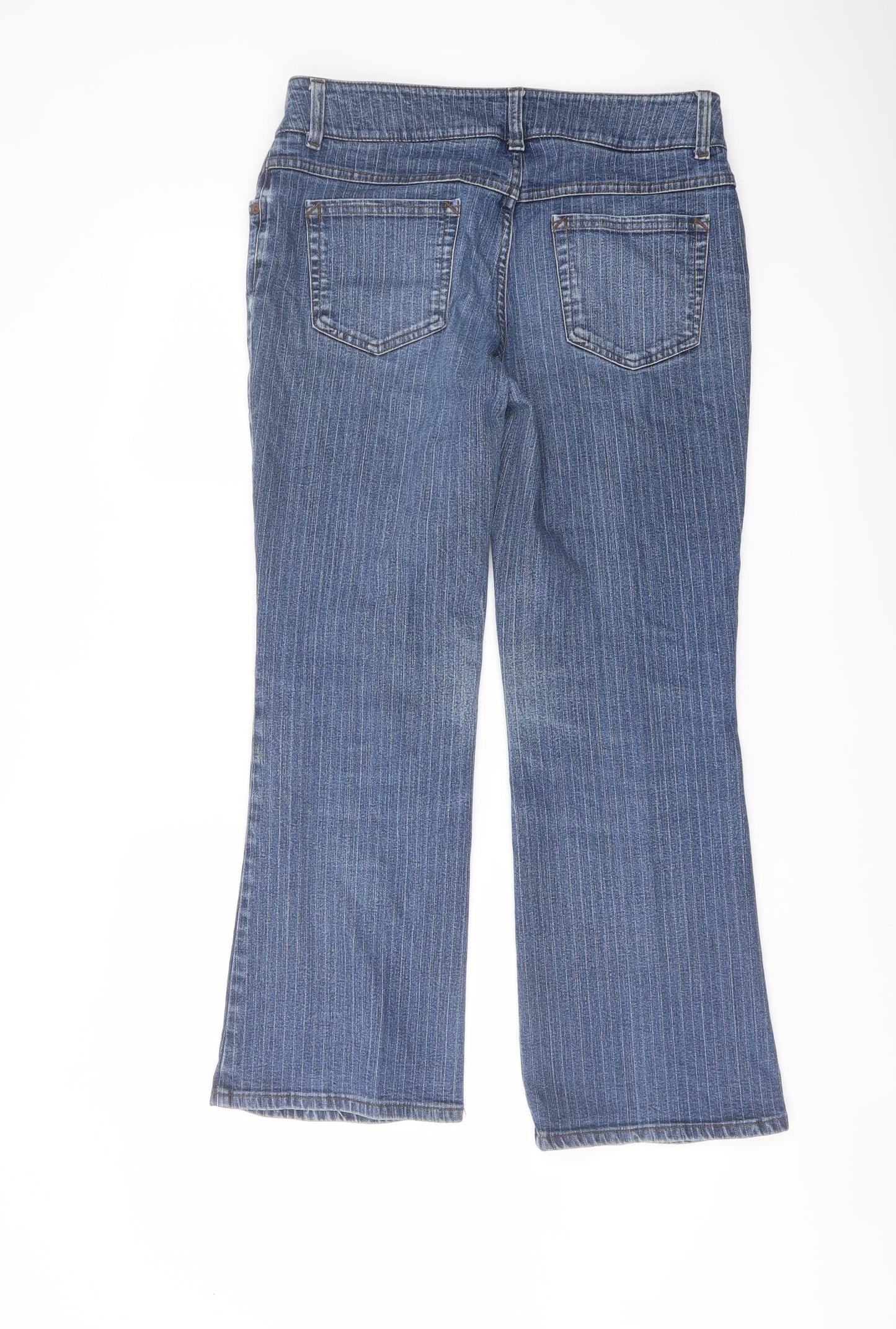 Marks and Spencer Womens Blue Striped Cotton Bootcut Jeans Size 12 L27 in Regular Button