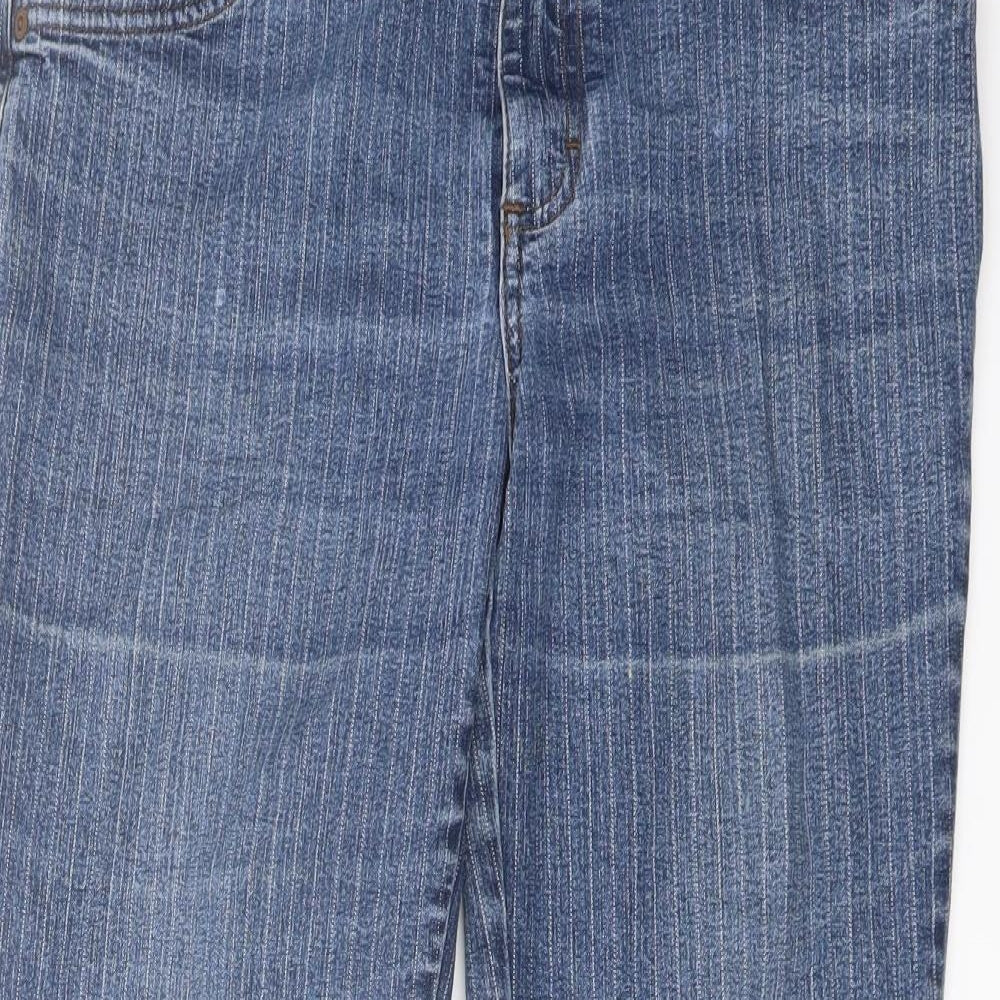 Marks and Spencer Womens Blue Striped Cotton Bootcut Jeans Size 12 L27 in Regular Button