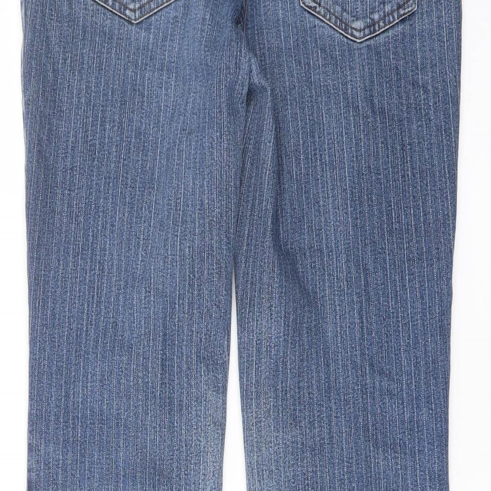 Marks and Spencer Womens Blue Striped Cotton Bootcut Jeans Size 12 L27 in Regular Button