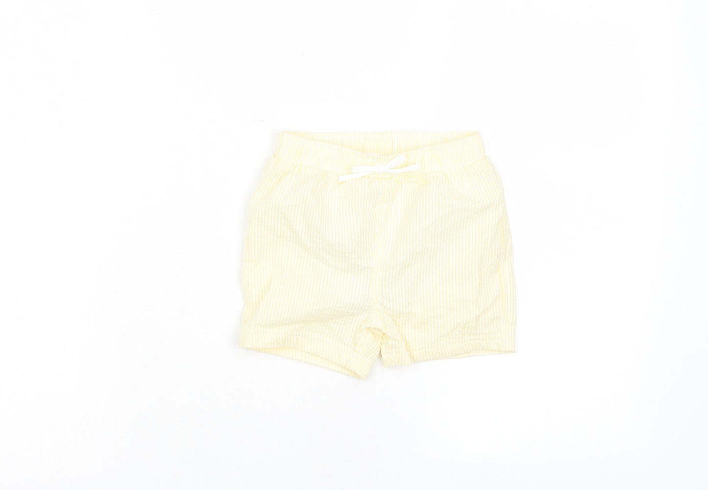 Marks and Spencer Boys Yellow Plaid Cotton Cropped Trousers Size 12-18 Months Drawstring - Swim shorts