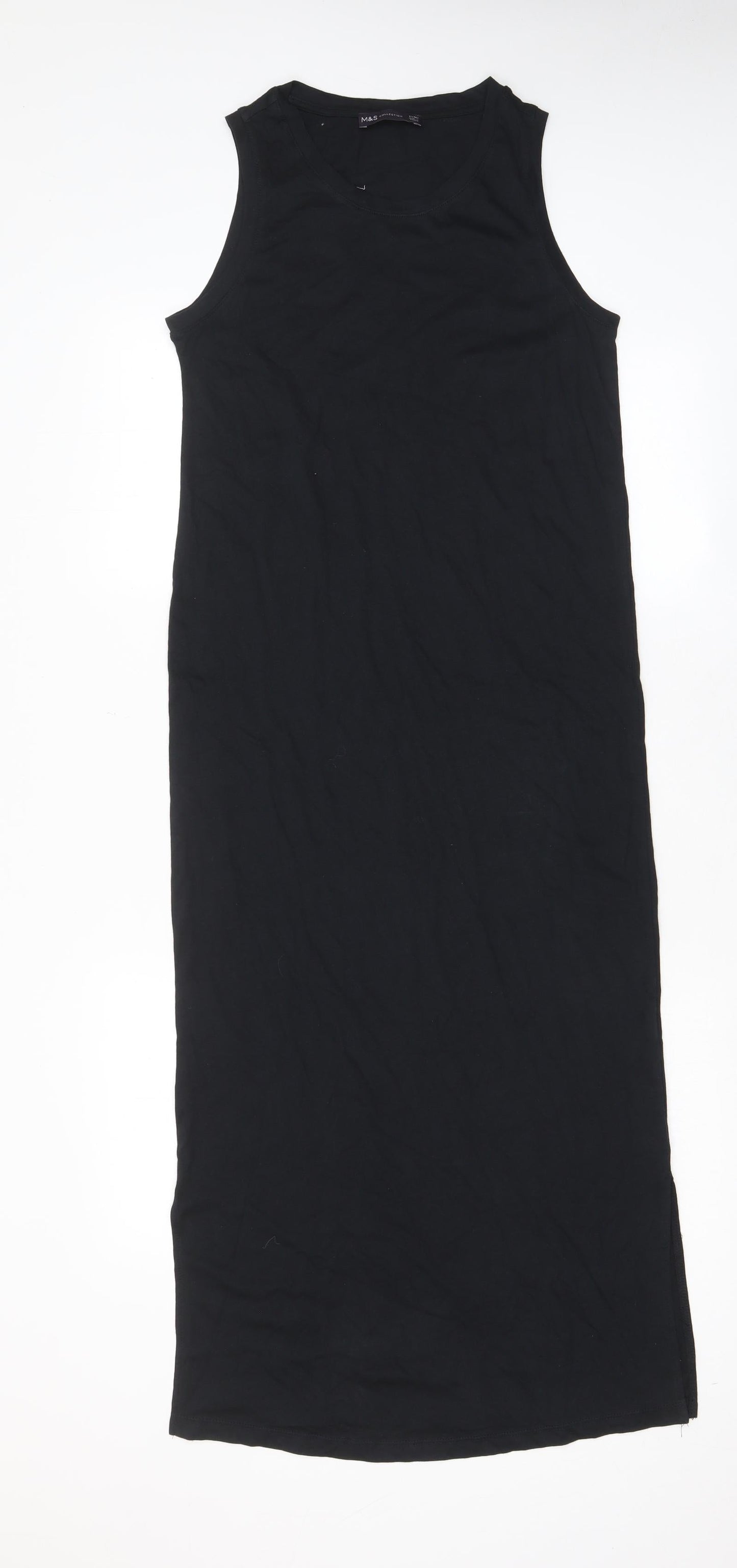 Marks and Spencer Womens Black Cotton Tank Dress Size 6 Crew Neck Pullover
