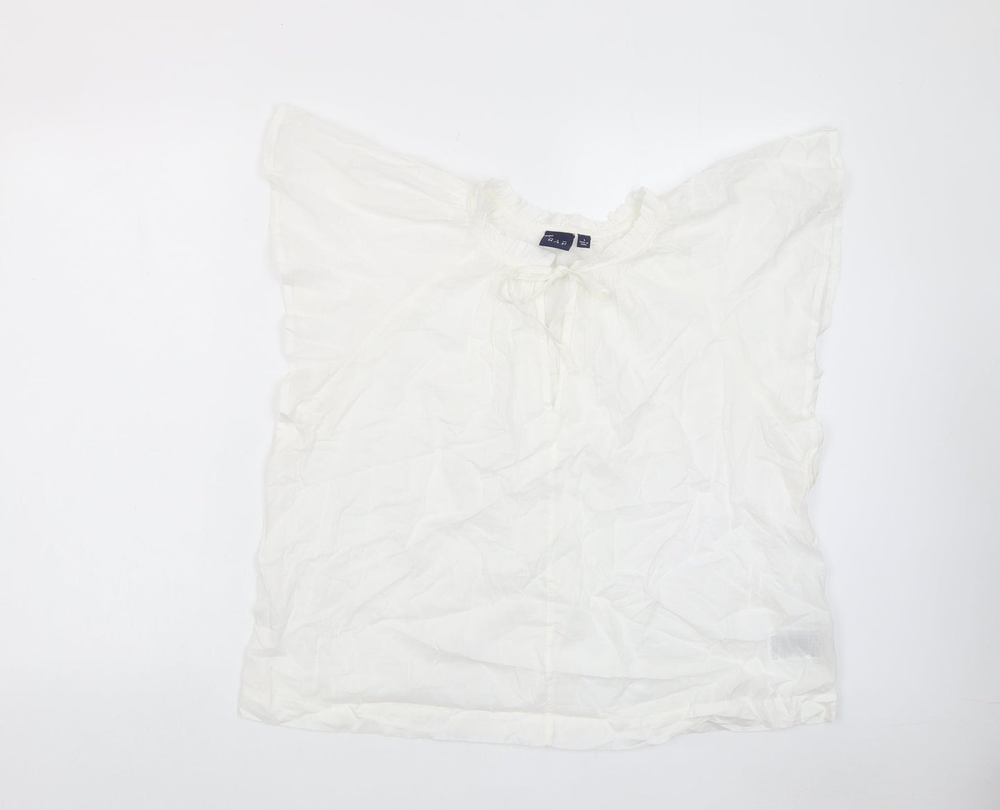 Gap Womens White Cotton Basic T-Shirt Size L Crew Neck - Keyhole neck