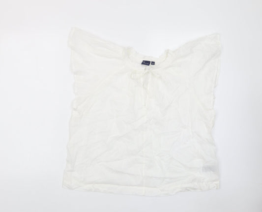 Gap Womens White Cotton Basic T-Shirt Size L Crew Neck - Keyhole neck