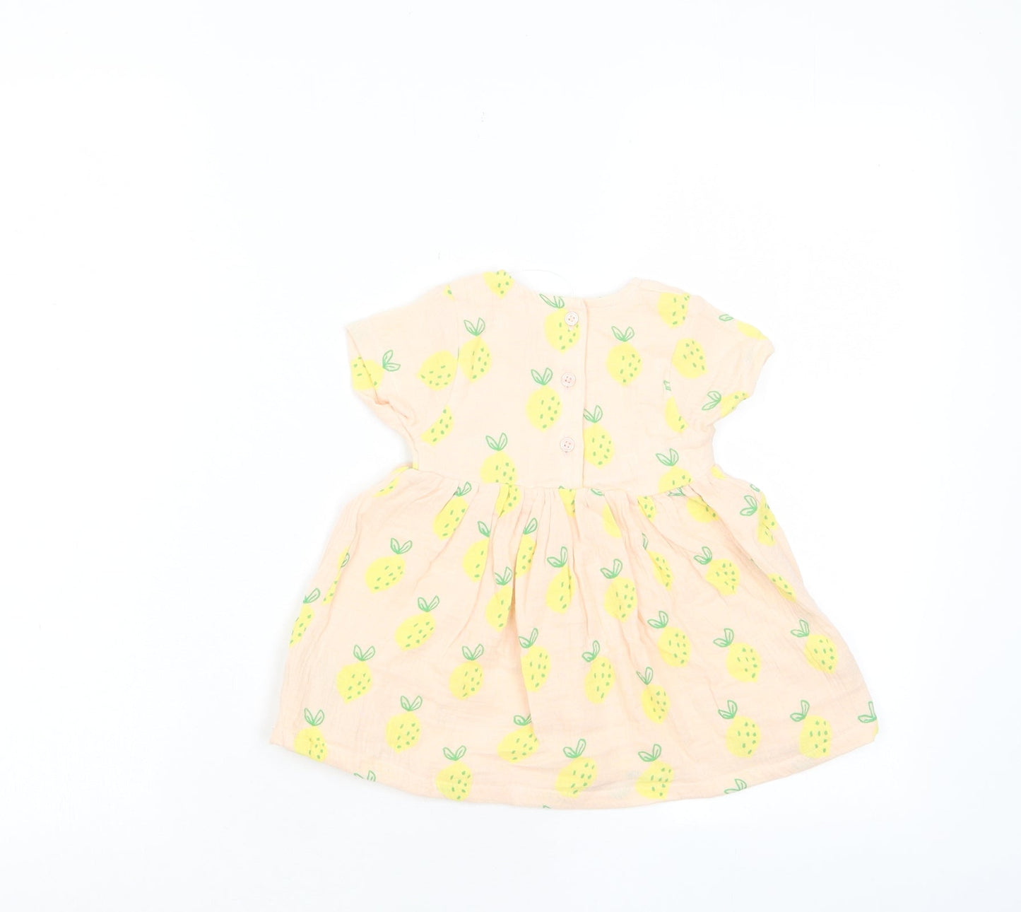 Marks and Spencer Girls Beige Geometric Cotton A-Line Size 6-9 Months Crew Neck Button - Pineapple print
