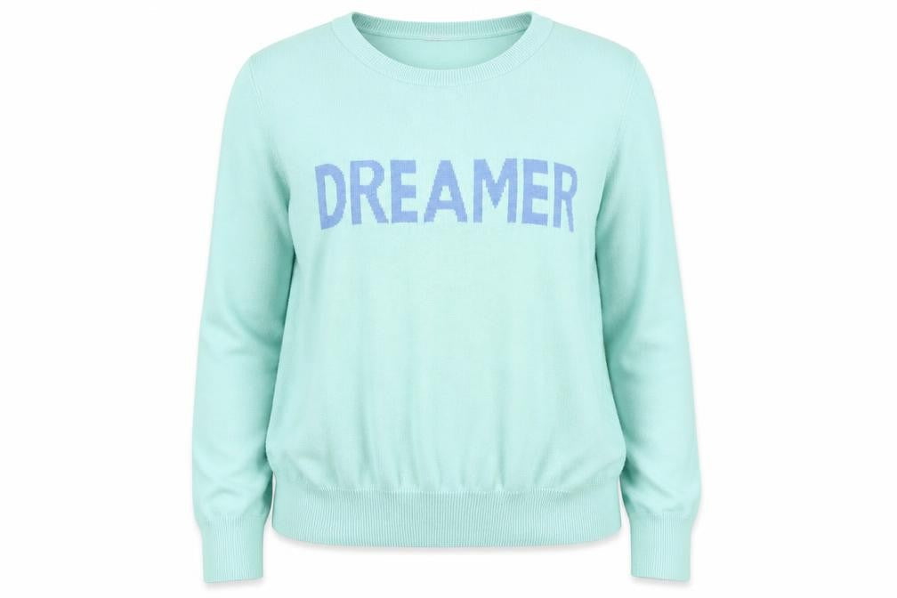 Front view of Red Herring women’s green round neck acrylic jumper, size UK 18, - dreamer