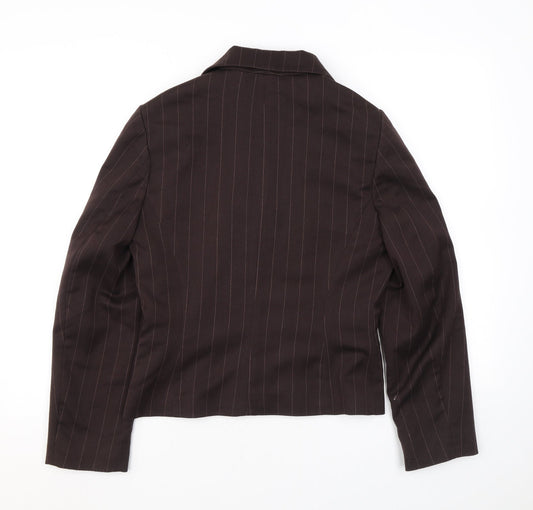 NL Collection Womens Brown Striped Jacket Blazer Size 12 Button