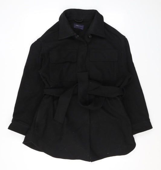 Marks and Spencer Womens Black Overcoat Coat Size 14 Snap - Belted