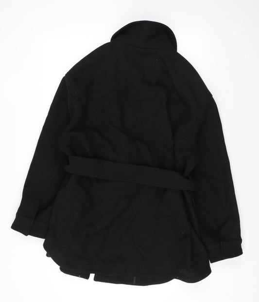 Marks and Spencer Womens Black Overcoat Coat Size 14 Snap - Belted