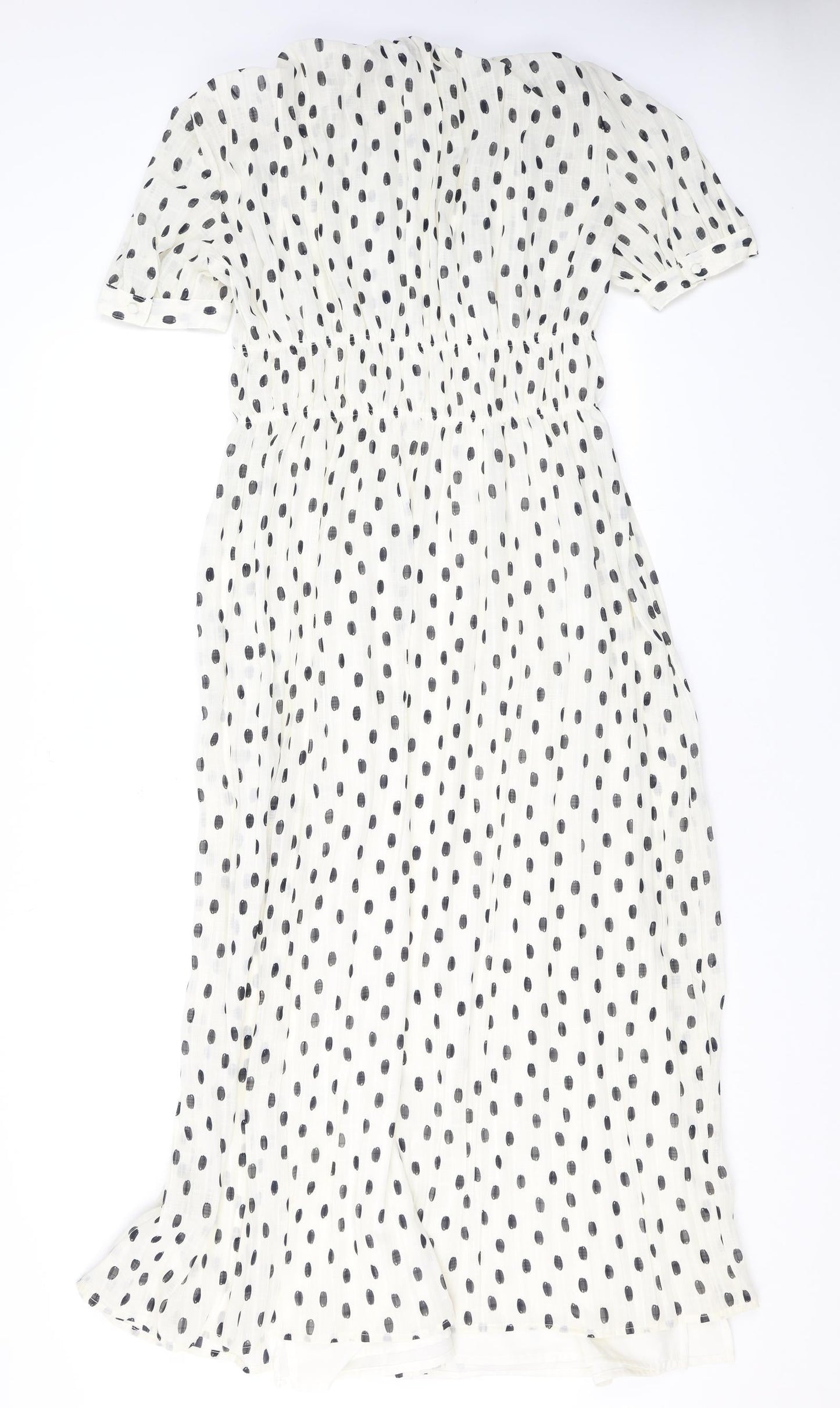 Marks and Spencer Womens Ivory Polka Dot Polyester A-Line Size 8 Round Neck Pullover