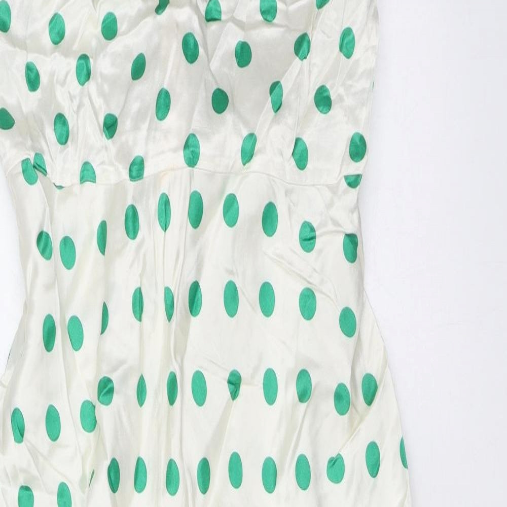 Marks and Spencer Womens Ivory Polka Dot Viscose A-Line Size 8 Round Neck Zip