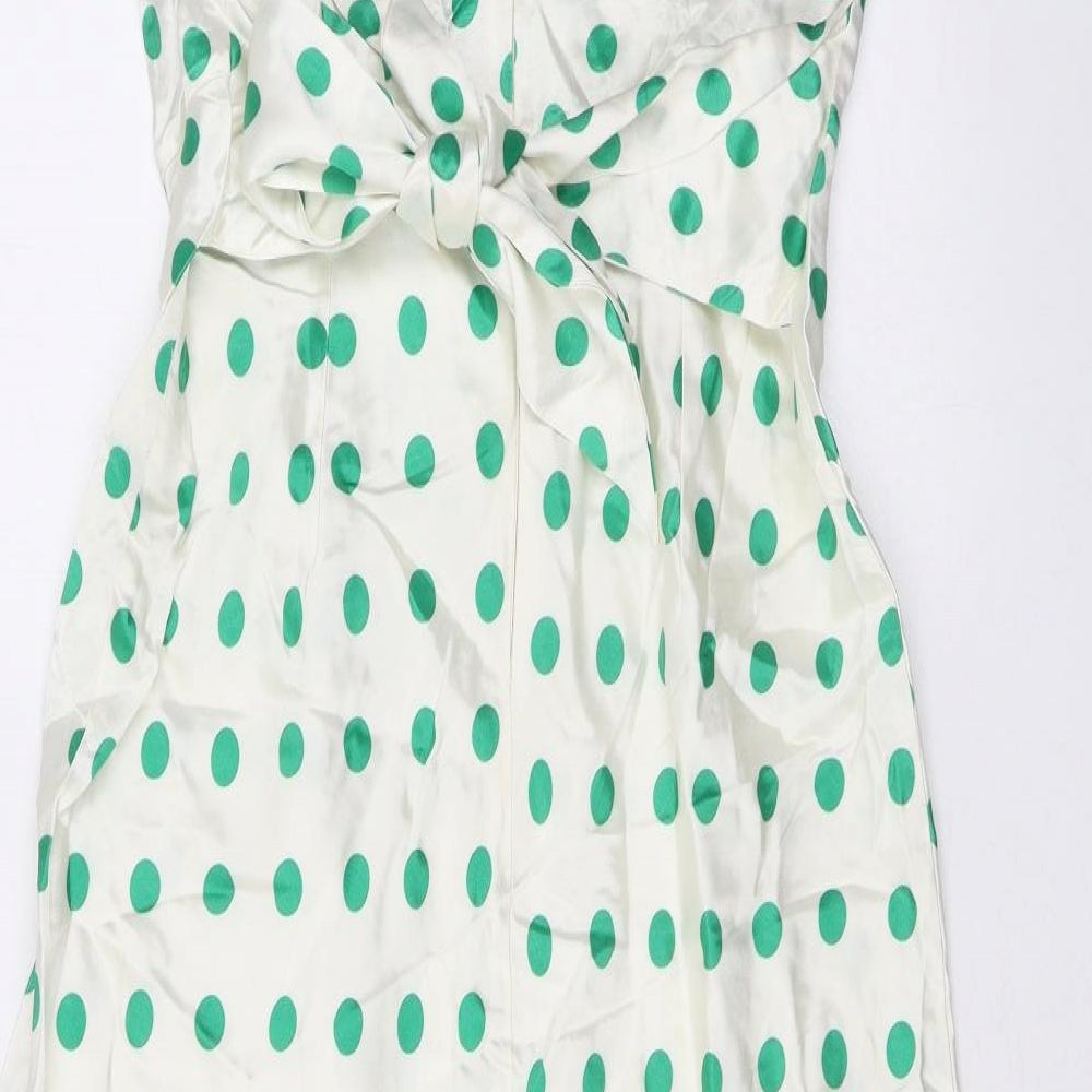 Marks and Spencer Womens Ivory Polka Dot Viscose A-Line Size 8 Round Neck Zip