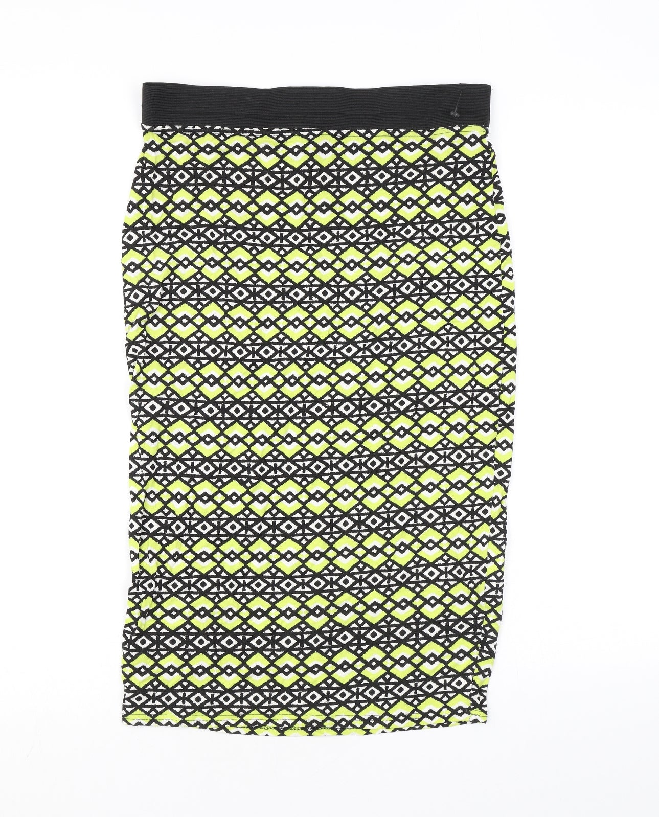 Internacionale Womens Yellow Geometric Viscose Straight & Pencil Skirt Size M - Elasticated Waist