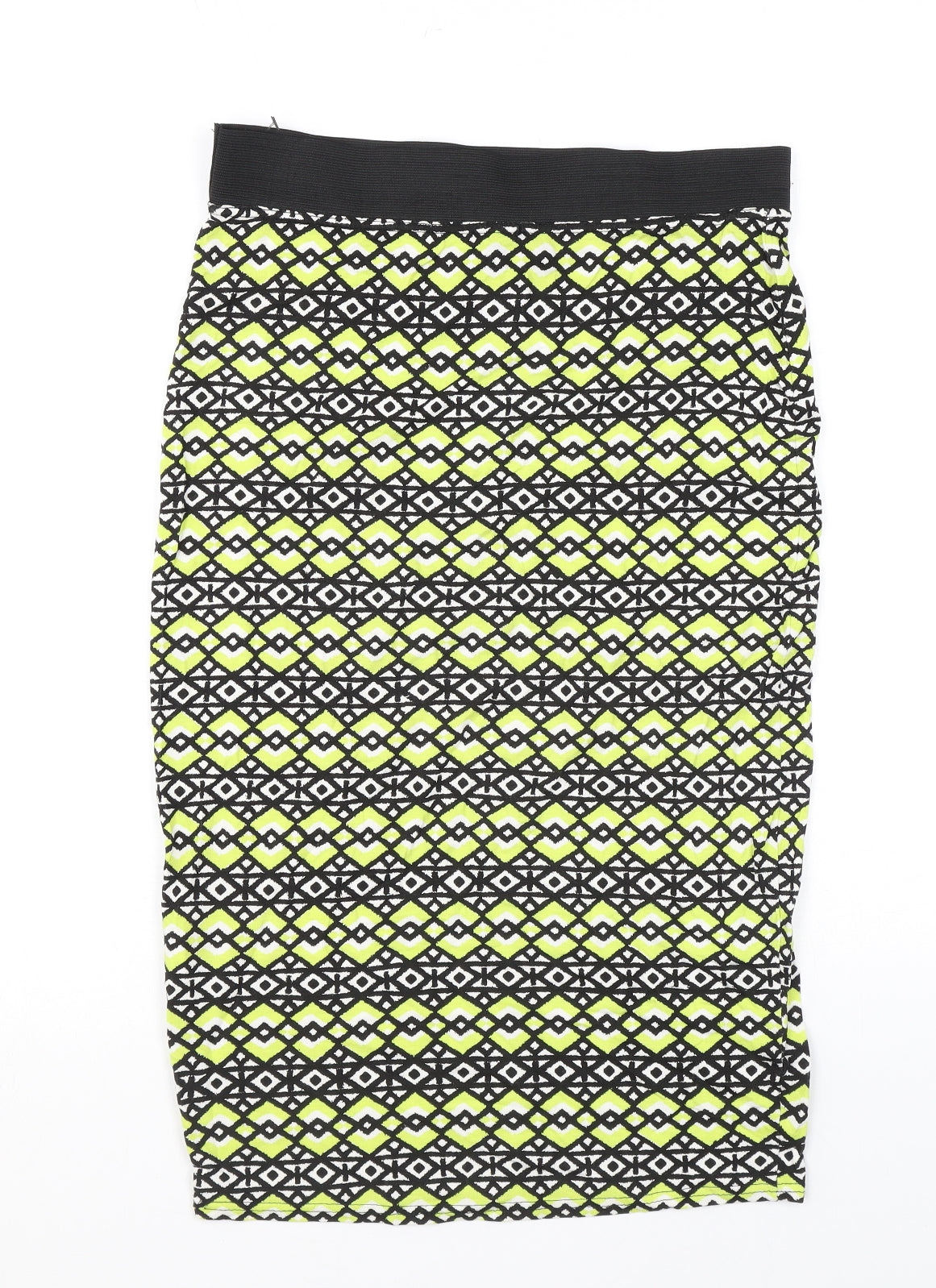 Internacionale Womens Yellow Geometric Viscose Straight & Pencil Skirt Size M - Elasticated Waist
