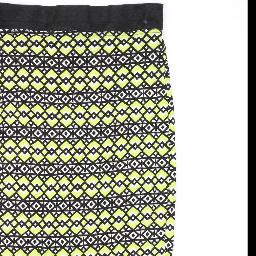 Internacionale Womens Yellow Geometric Viscose Straight & Pencil Skirt Size M - Elasticated Waist