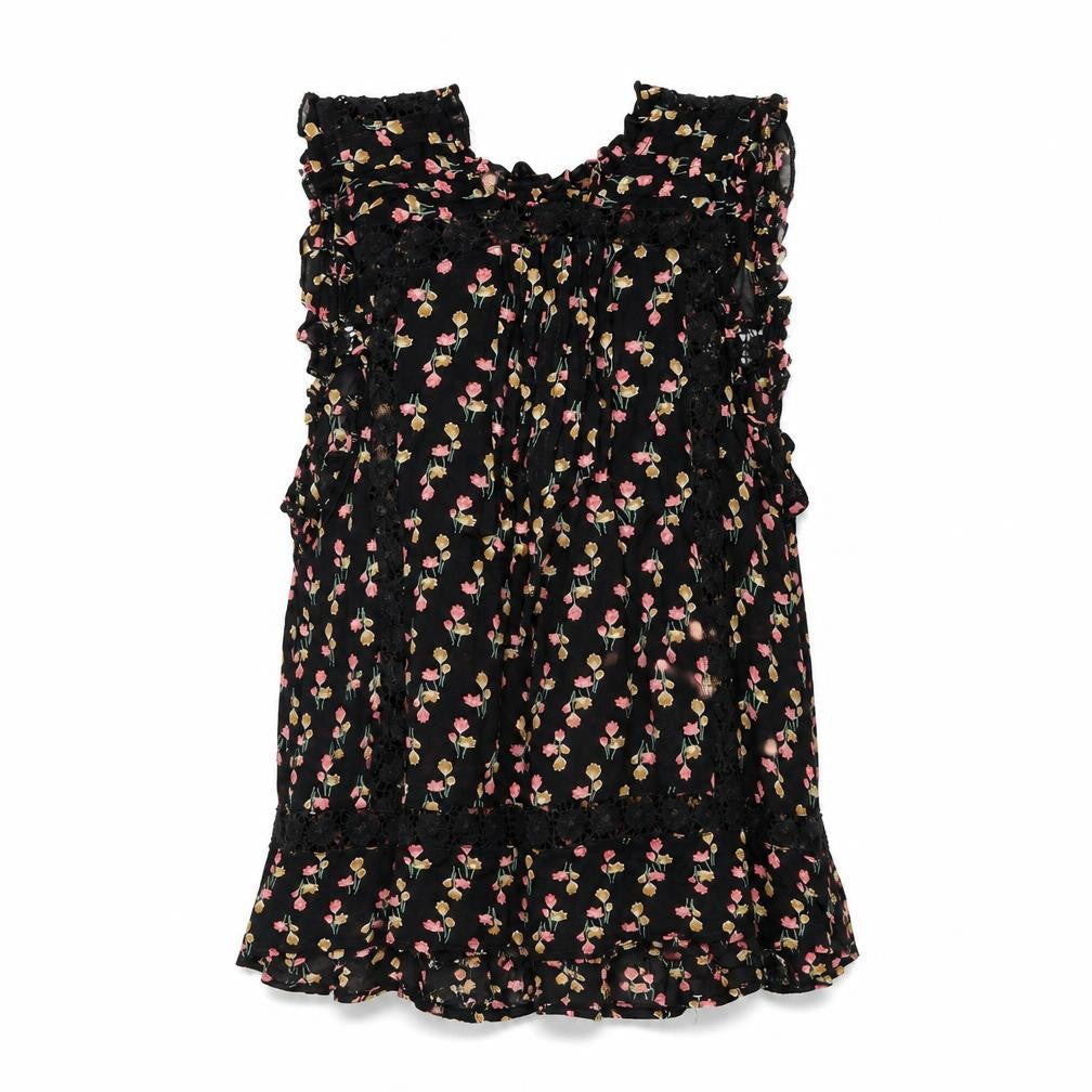Topshop Womens Black Floral Viscose Basic Tank Size 8 Mock Neck
