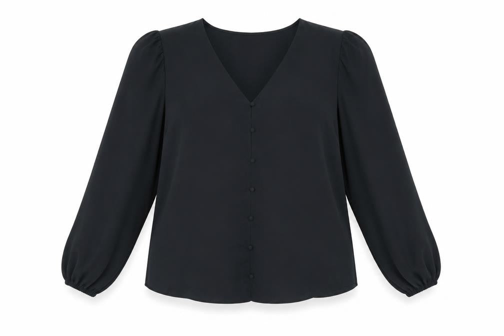 Marks and Spencer Womens Black Polyester Basic Blouse Size 18 V-Neck - Button Detail