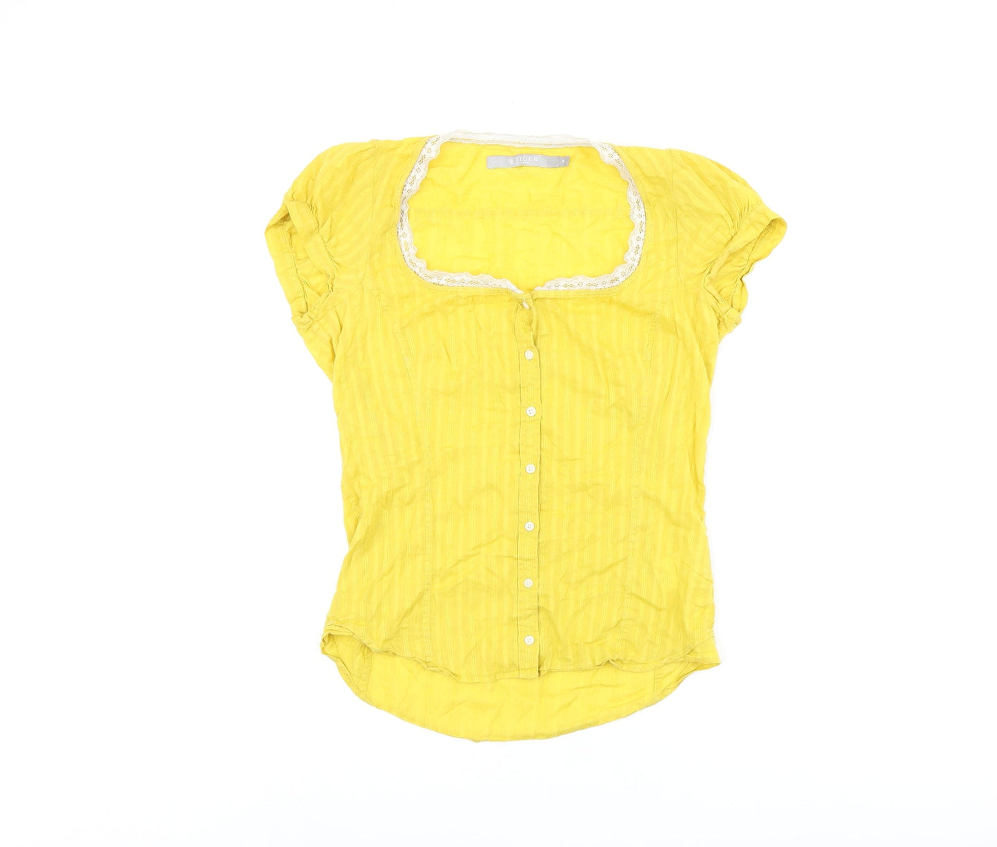 Tiger of Sweden Womens Yellow Geometric Cotton Basic Button-Up Size 10 Scoop Neck