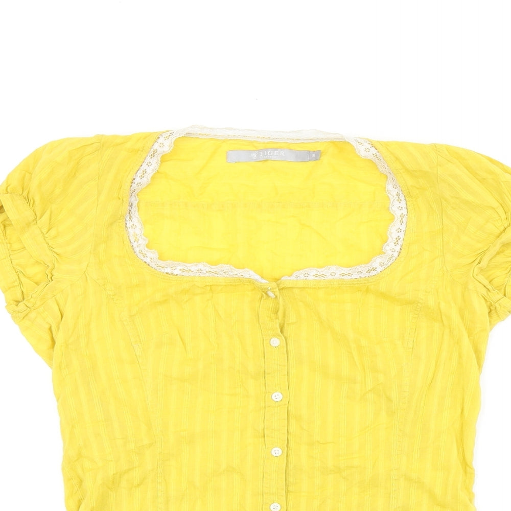 Tiger of Sweden Womens Yellow Geometric Cotton Basic Button-Up Size 10 Scoop Neck