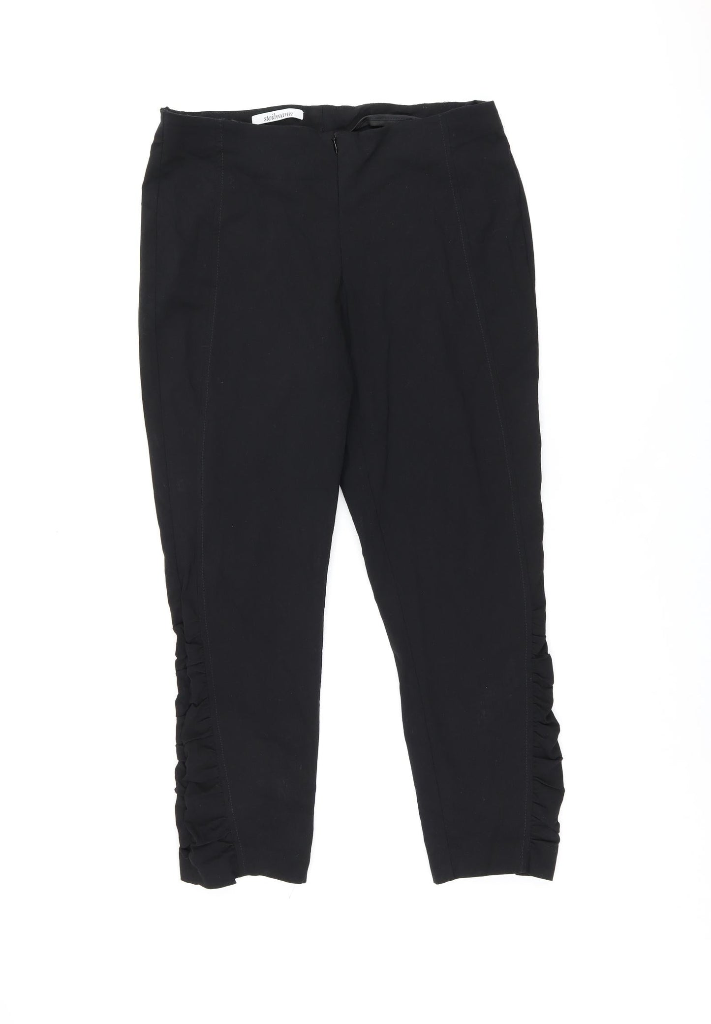 Steilmann Womens Black Cotton Cropped Trousers Size 12 L23.5 in Regular Zip
