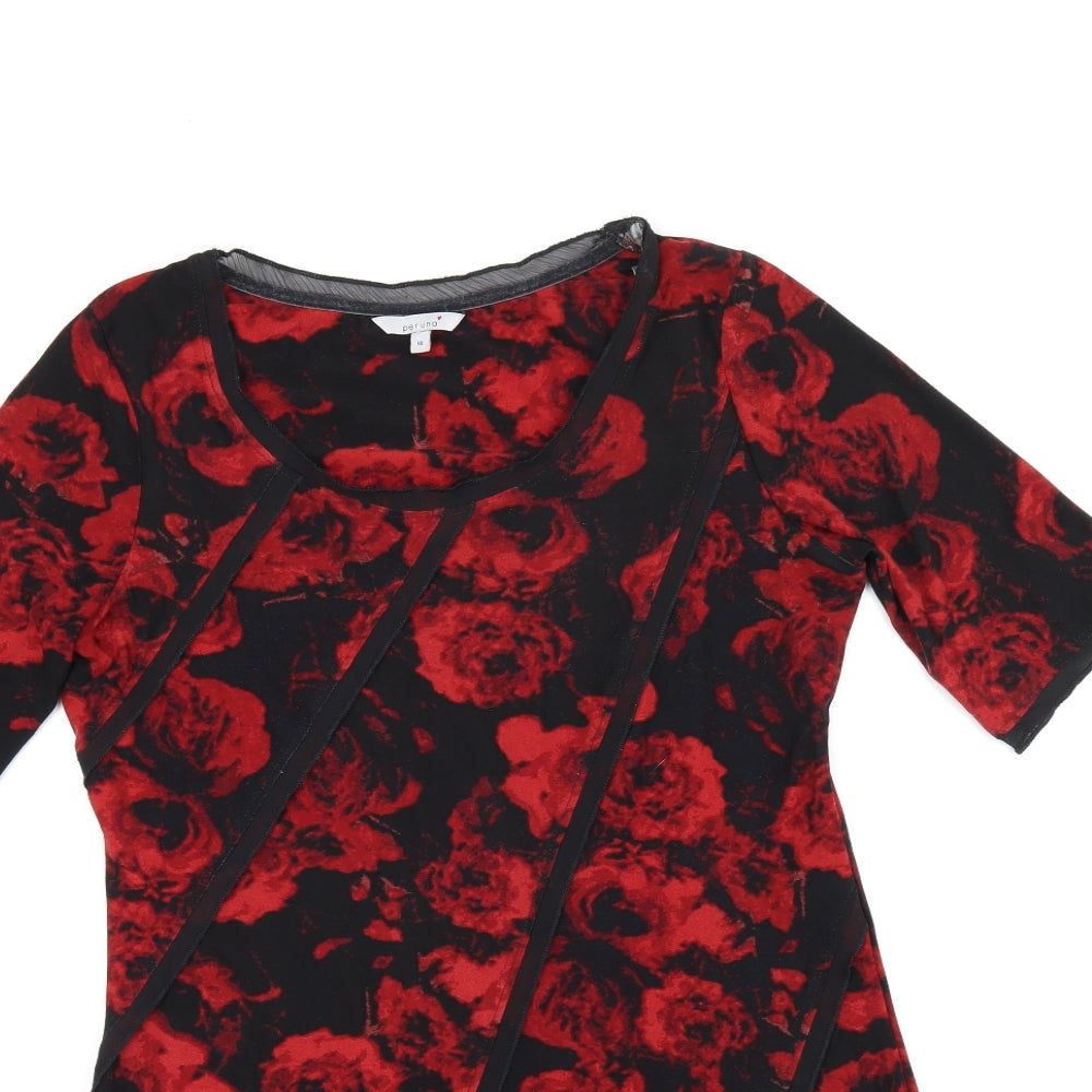 Per Una Womens Black Floral Polyester Basic Blouse Size 10 Scoop Neck