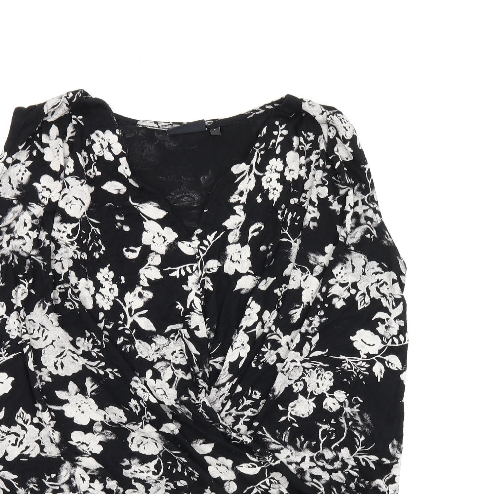 NEXT Womens Black Floral Viscose Basic Tank Size 8 V-Neck