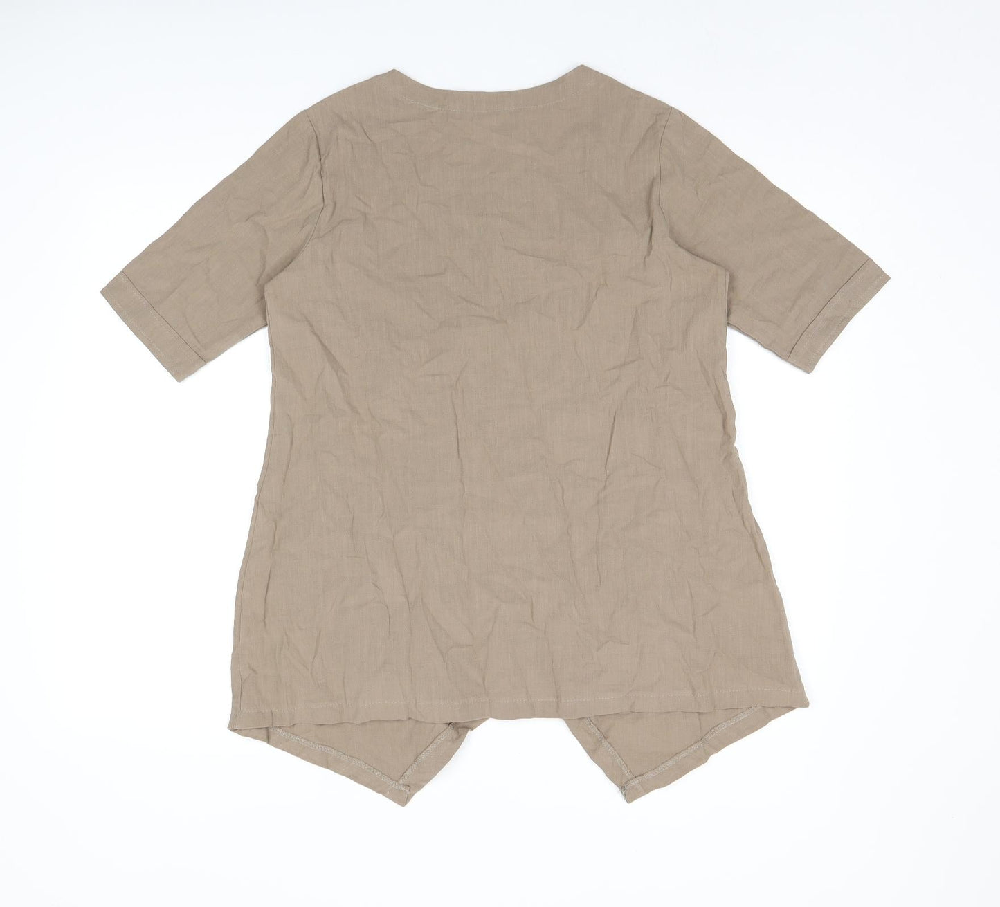 MissLook Womens Beige Polyester Basic T-Shirt Size S Round Neck