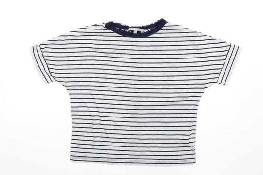 Oliver Bonas Womens Grey Striped Polyester Basic T-Shirt Size 8 Round Neck