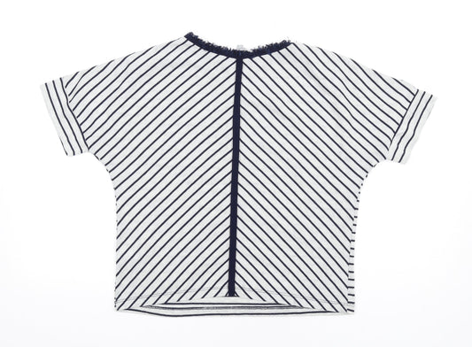 Oliver Bonas Womens Grey Striped Polyester Basic T-Shirt Size 8 Round Neck