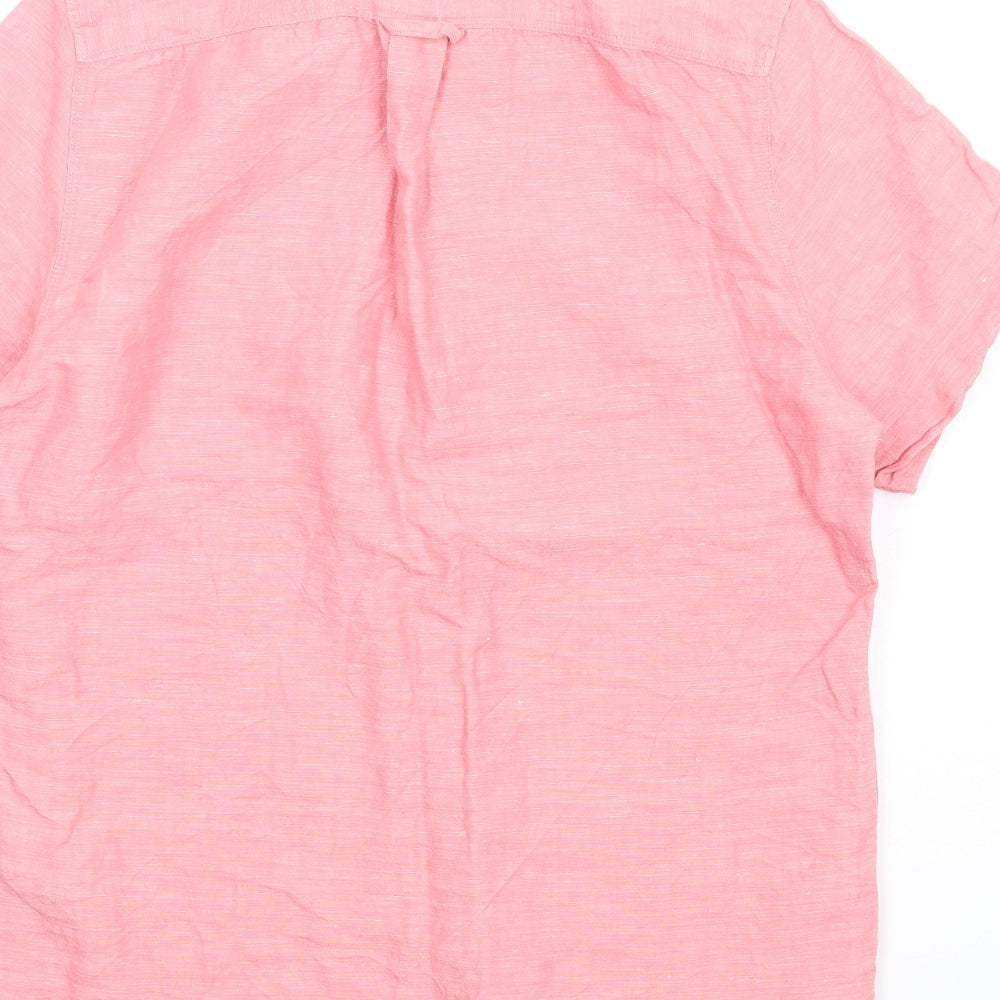 Burton Mens Pink Linen Button-Up Size S Collared Button