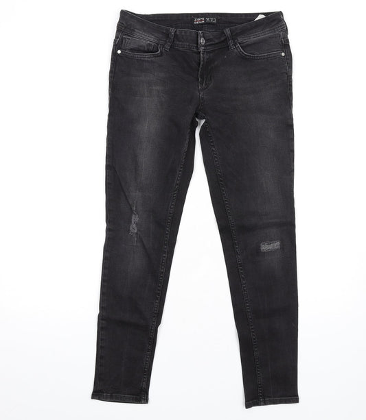 Zara Womens Grey Cotton Skinny Jeans Size 10 L30 in Regular Zip