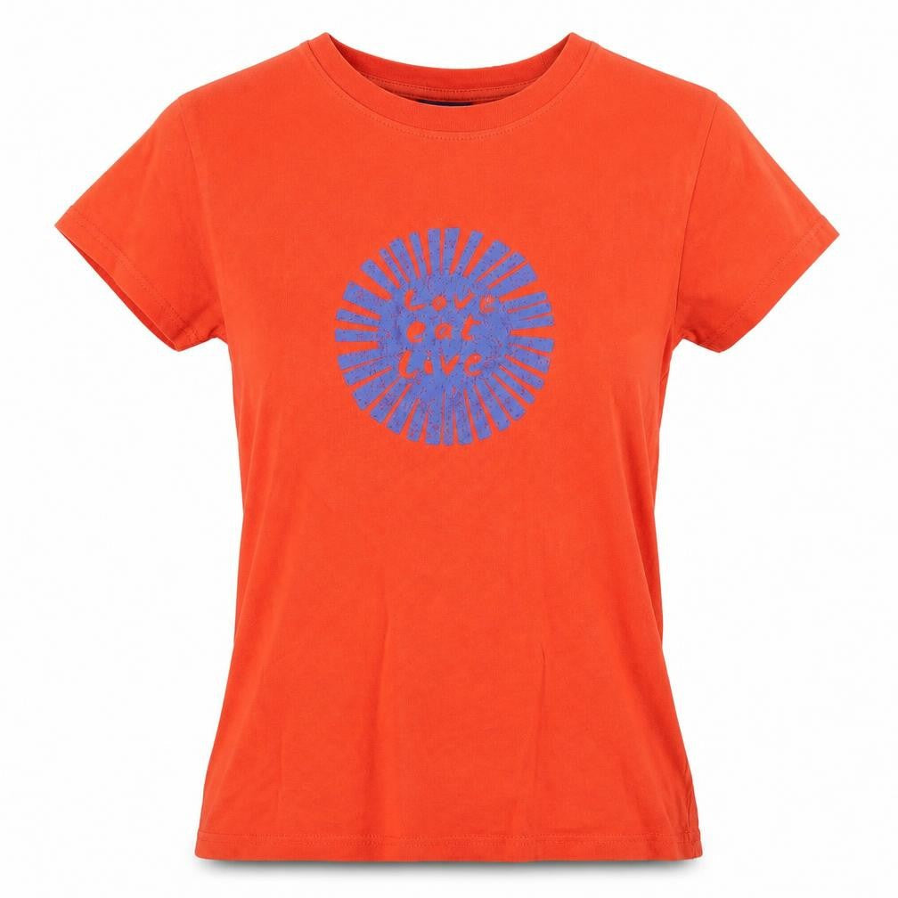 Giraffe Womens Orange Cotton Basic T-Shirt Size M Round Neck - Love eat live giraffe