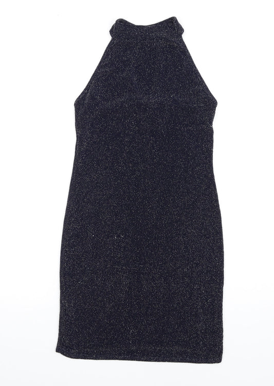 IX London Womens Blue Polyester Bodycon Size 12 Halter Button - Keyhole Neck