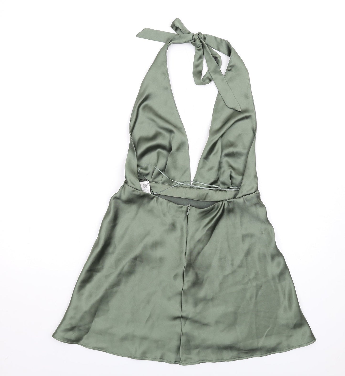 Zara Womens Green Polyester A-Line Size M Halter Zip - Open Back