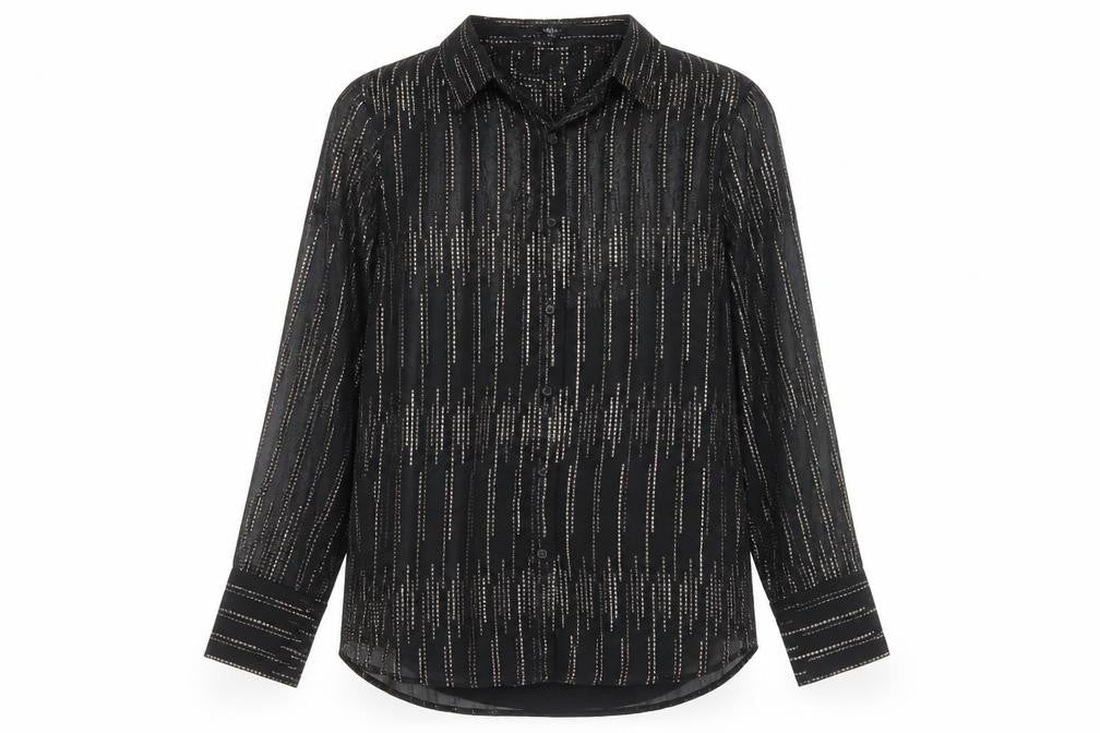 Marks and Spencer Womens Black Geometric Polyester Basic Button-Up Size 10 Round Neck
